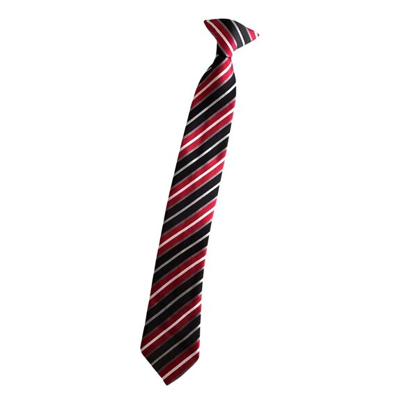 Toddler Boy  Clip Tie Red/ Black/ White stripe - Picture 1 of 3